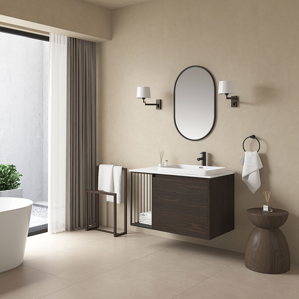 Ove Judy 1000mm Wide Wall Mounted Vanity in Dark Brown
