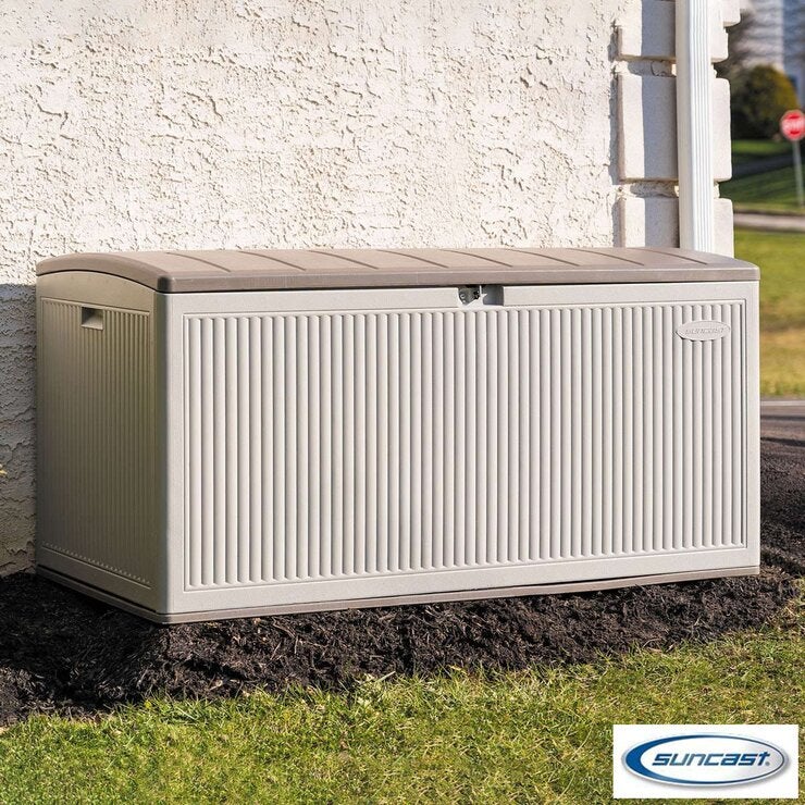Suncast 4ft 7" x 2ft 5" (1.4 x 0.7m) Horizontal 605 Litre Extra Large Outdoor Storage Deck Box Suncast 4ft 7" x 2ft 5" (1.4 x 0.7m) Horizontal 605 Litre Extra Large Outdoor Storage Deck Box