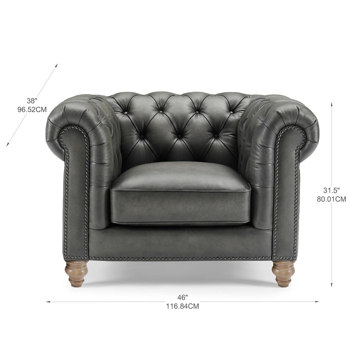 Allington Grey Leather Chesterfield Armchair