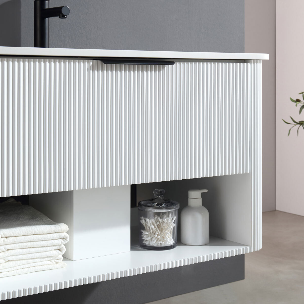 Ove Bella 900mm Wide Wall Mounted Vanity in Matte White
