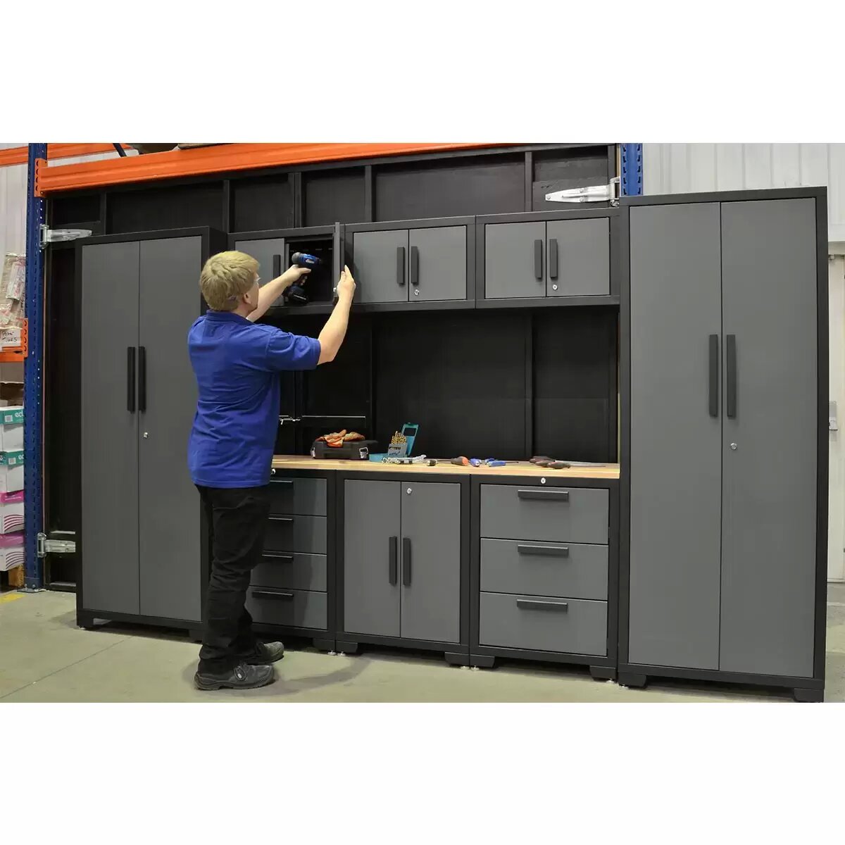 Hilka Professional 24 Gauge Steel 9 Piece Modular Cabinet Set