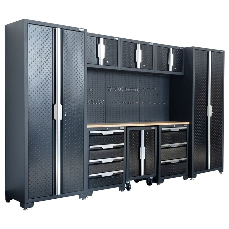 Hilka Garage Pro+ 24 Gauge Steel 9 Piece Cabinet Set Hilka Garage Pro+ 24 Gauge Steel 9 Piece Cabinet Set