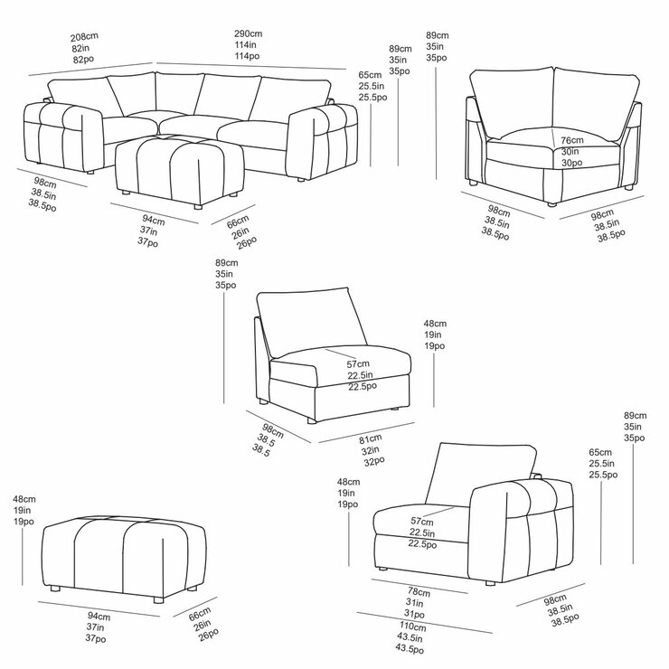 Harper Cream 5 Piece Modular Fabric Sofa with Ottoman