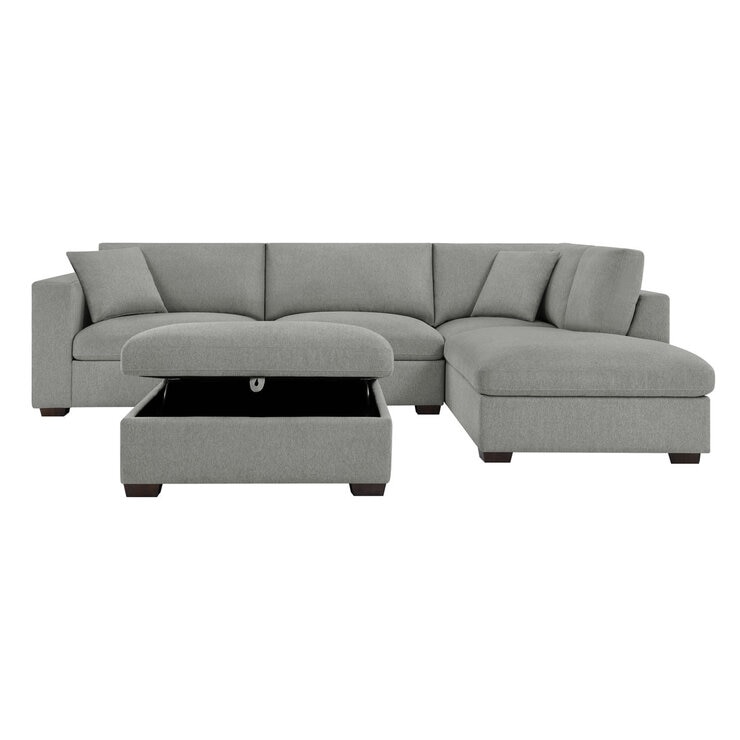 Thomasville Holmes Grey Fabric 3 Piece Sectional Sofa with Storage Ottoman