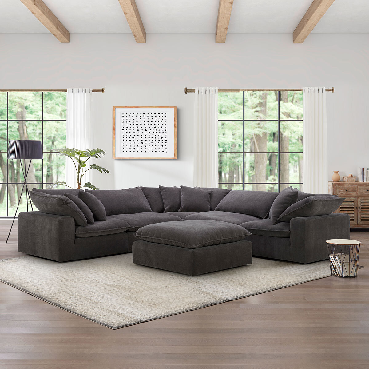 Aiden Ivy Sereen Dark Grey Fabric 6 Piece Modular Sofa