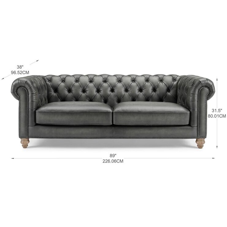 Allington 3 Seater Grey Leather Chesterfield Sofa