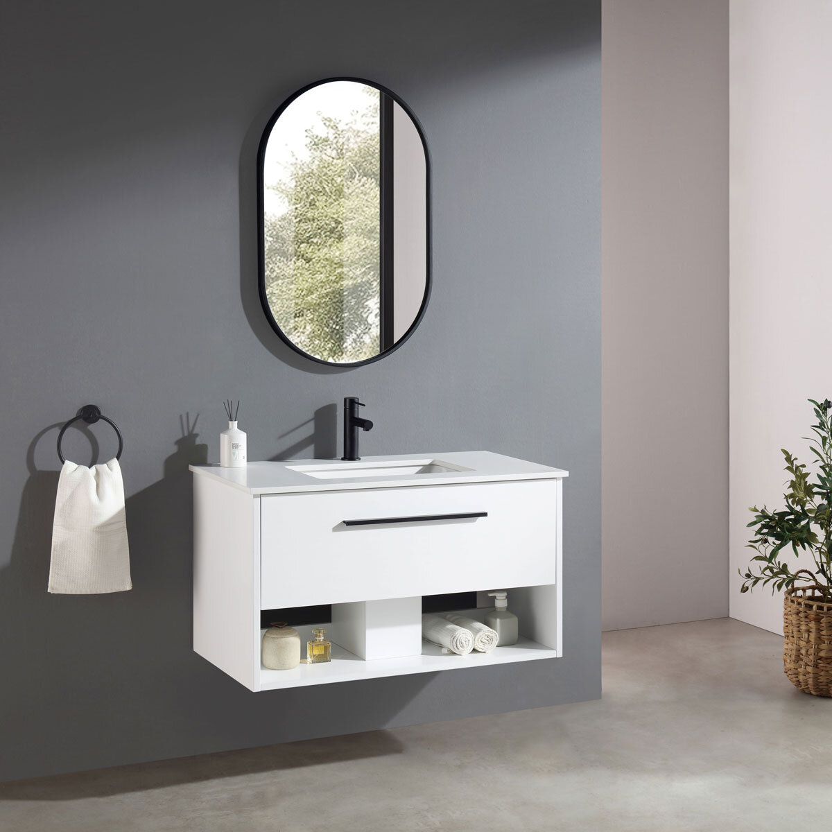 Ove Camila 900mm Wide Wall Mounted Vanity in Matte White