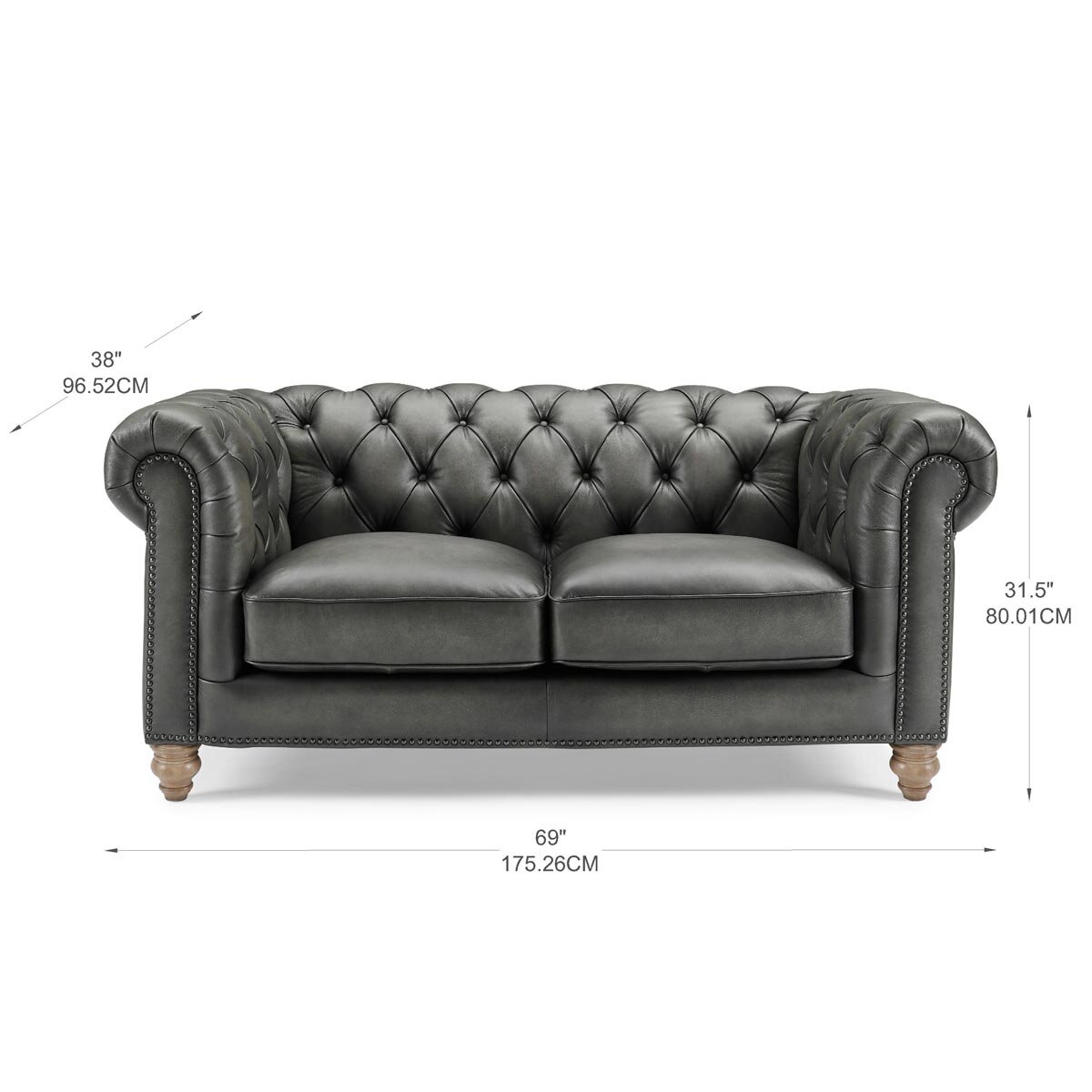 Allington 2 Seater Grey Leather Chesterfield Sofa