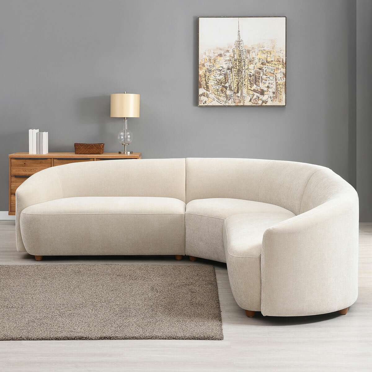 Dolen Beige Fabric 3 Piece Corner Sofa