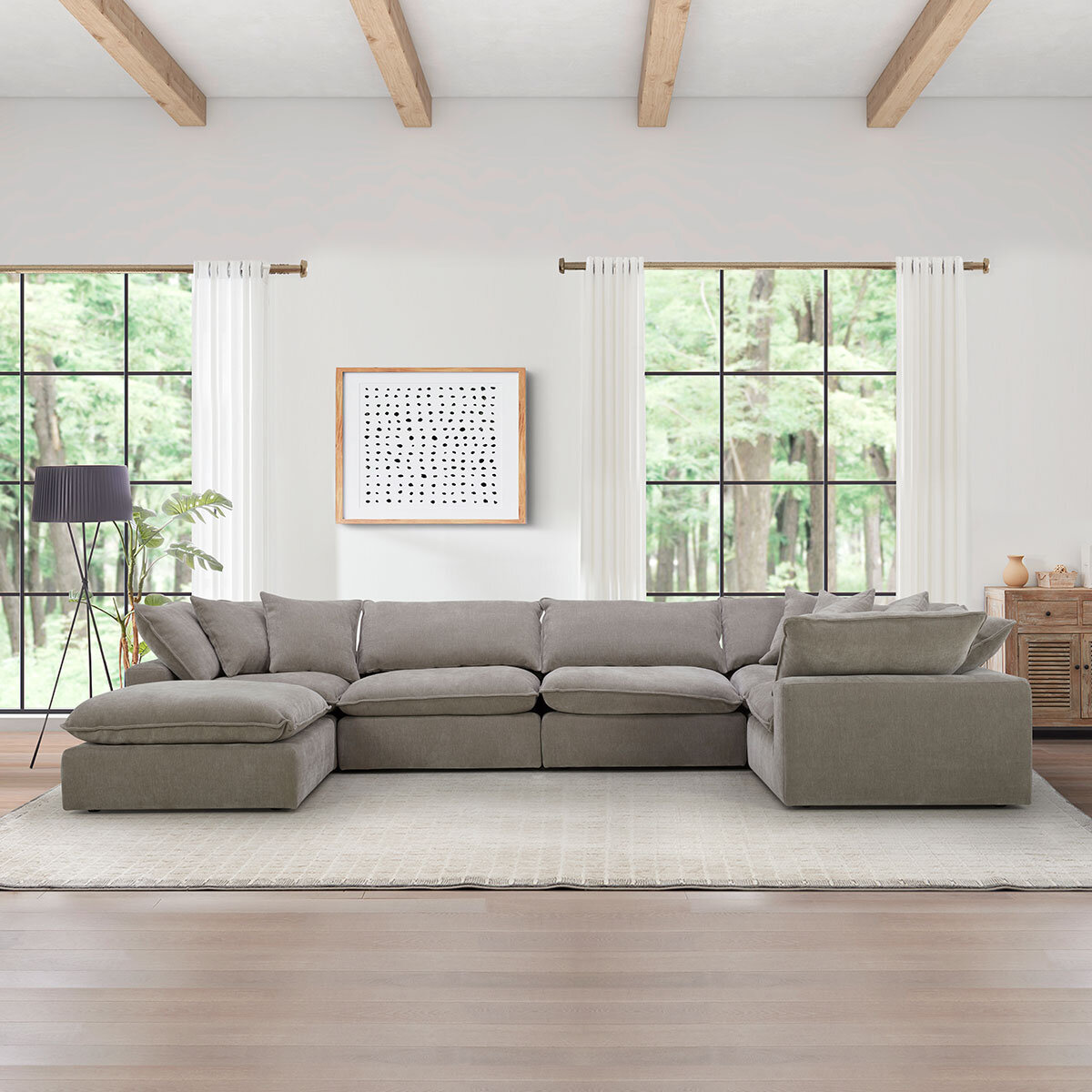 Aiden & Ivy Sereen Beige Fabric 6 Piece Modular Sofa