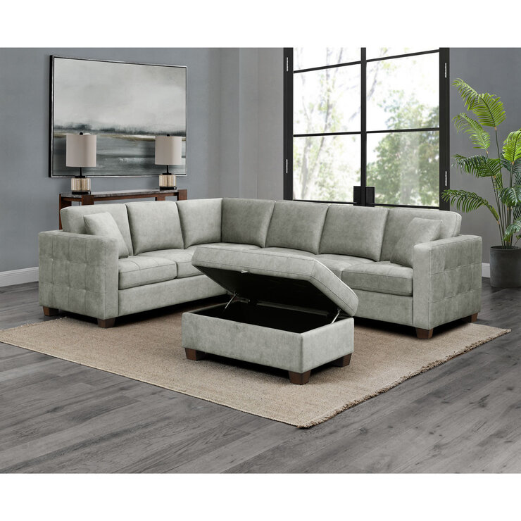 Thomasville Kylie Grey Fabric Sectional Sofa with Storage Ottoman Thomasville Kylie Grey Fabric Sectional Sofa with Storage Ottoman