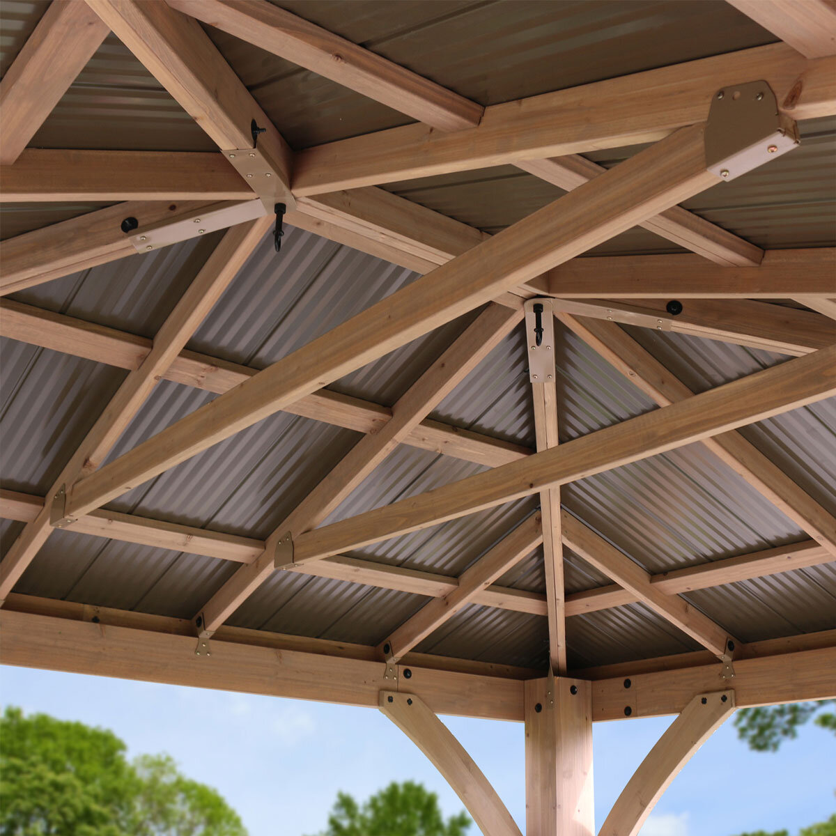 Yardistry 10 x 12ft (3 x 3.7m) Wooden Gazebo with Peaked Aluminium Solid Roof