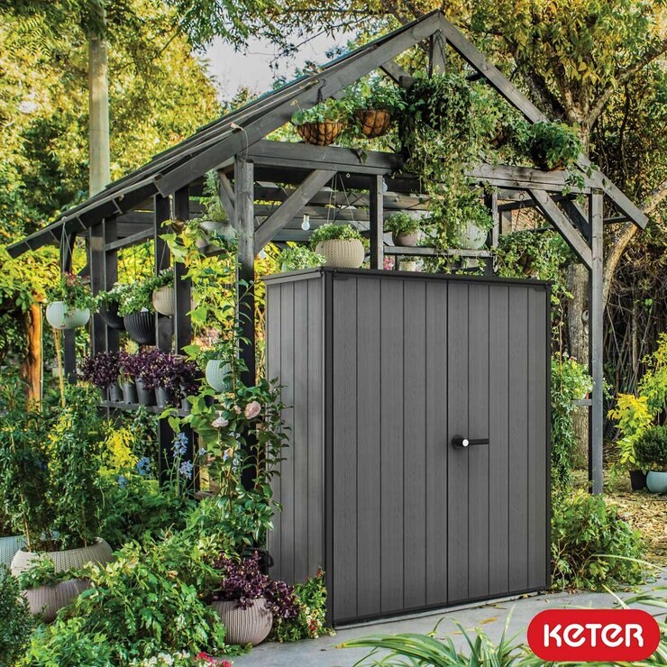 Keter Cortina Alto 4ft 6" x 2ft 4" (1.4 x 0.7m) 1,415 Litre Vertical Storage Shed with Shelves Keter Cortina Alto 4ft 6" x 2ft 4" (1.4 x 0.7m) 1,415 Litre Vertical Storage Shed with Shelves