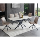 Indus Valley Skylar Ceramic Extending Dining Table + 6 Taupe Chairs, Seats 6-8