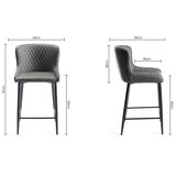 Finch Grey Faux Leather Diamond Stitch Bar Stool, 2 Pack
