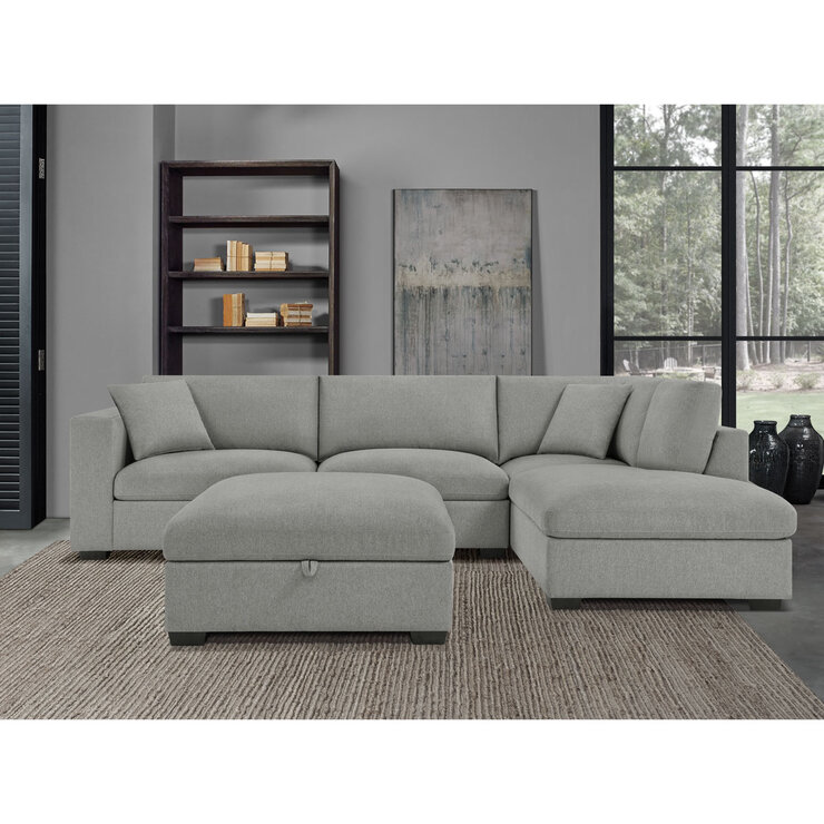 Thomasville Holmes Grey Fabric 3 Piece Sectional Sofa with Storage Ottoman