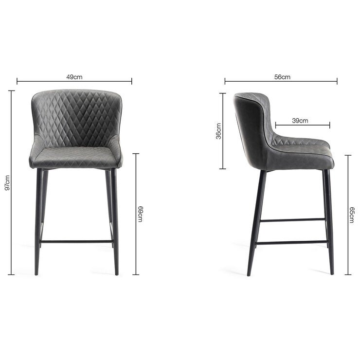 Finch Grey Faux Leather Diamond Stitch Bar Stool, 2 Pack