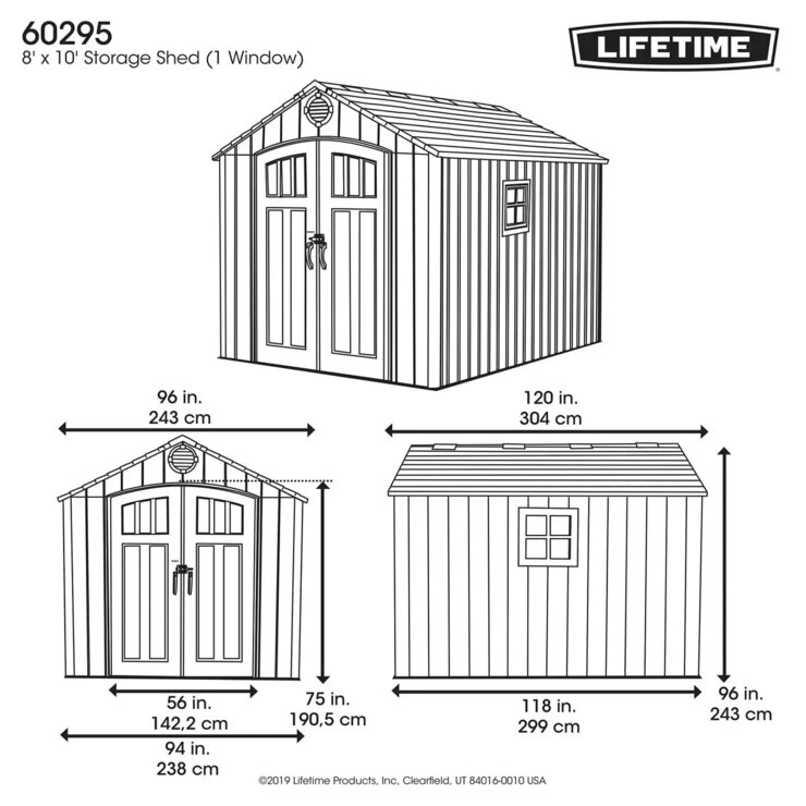 Lifetime 8ft x 10ft (2.4 x 3m) Wood Look Storage Shed - Model 60295U Lifetime 8ft x 10ft (2.4 x 3m) Wood Look Storage Shed - Model 60295U