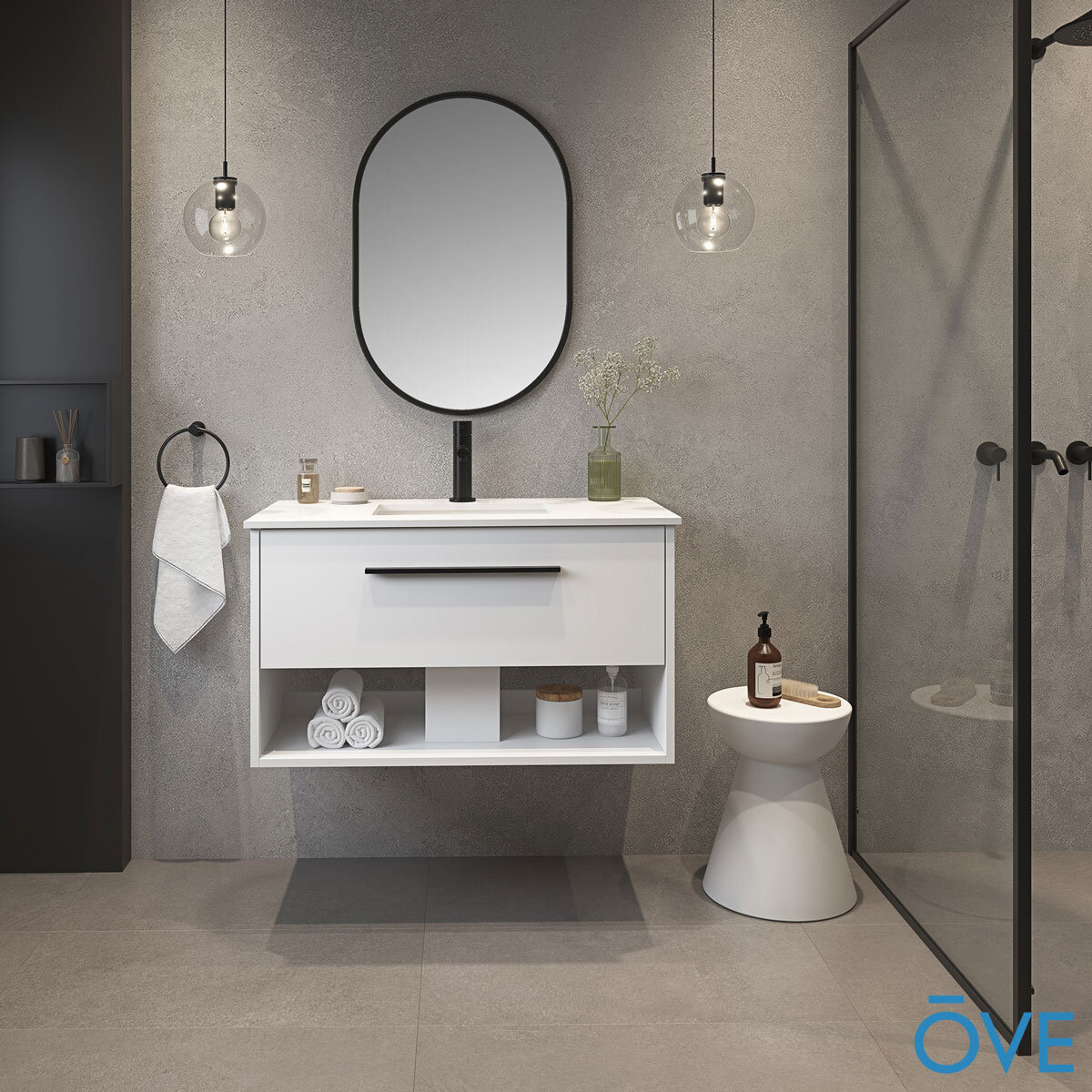 Ove Camila 900mm Wide Wall Mounted Vanity in Matte White