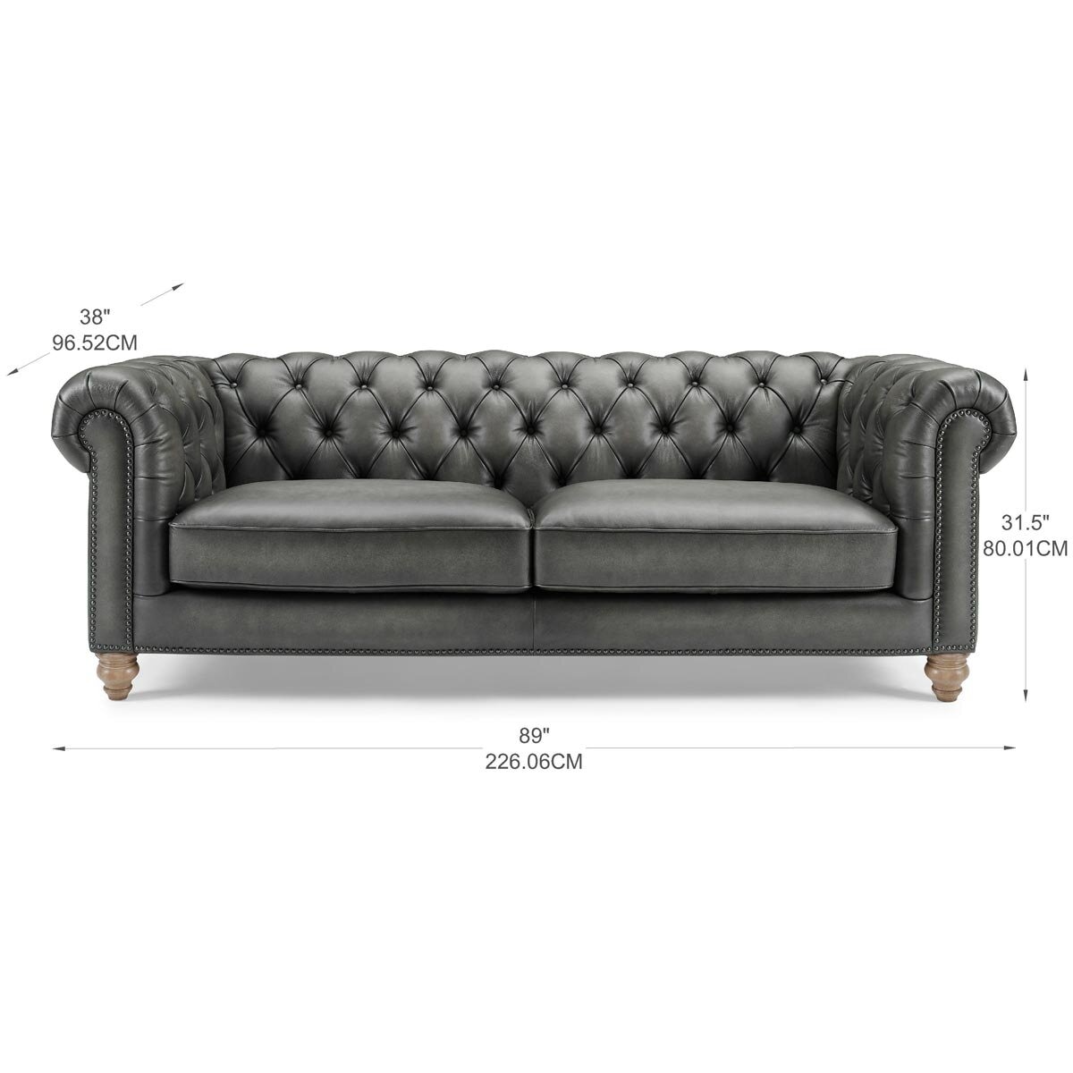 Allington 3 Seater Grey Leather Chesterfield Sofa