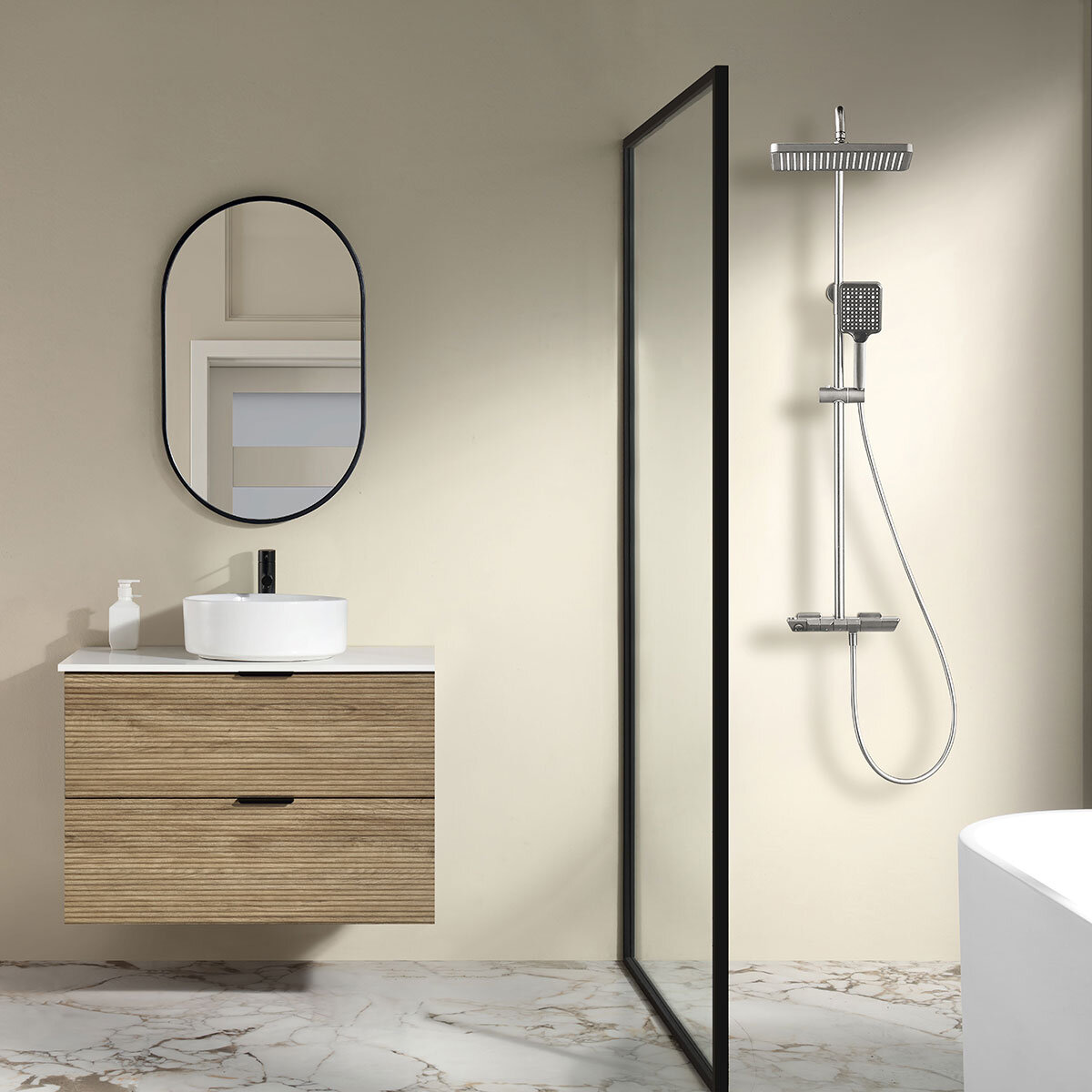 Ove Archie 900mm Wide Wall Mounted Vanity with 2 Drawers in Natural Oak