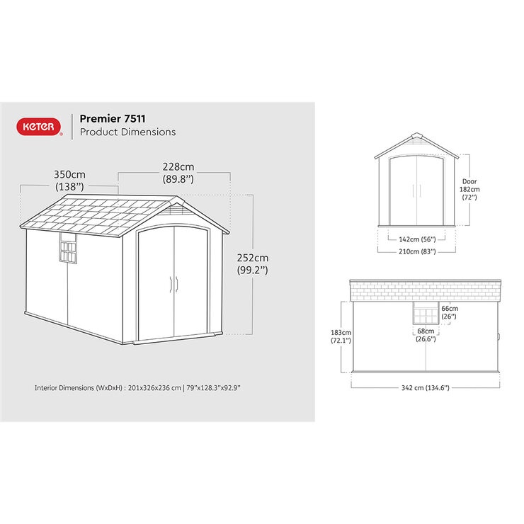 Keter Premier 7ft 5" x 11ft 6" (2.3 x 3.5m) Storage Shed Keter Premier 7ft 5" x 11ft 6" (2.3 x 3.5m) Storage Shed