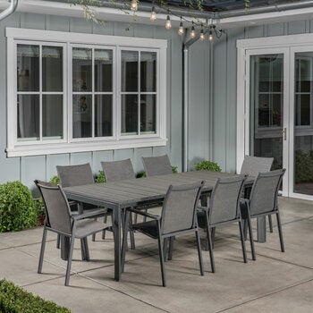 SunVilla Dark Forest 9 Piece Extending Sling Dining Patio Set + Cover