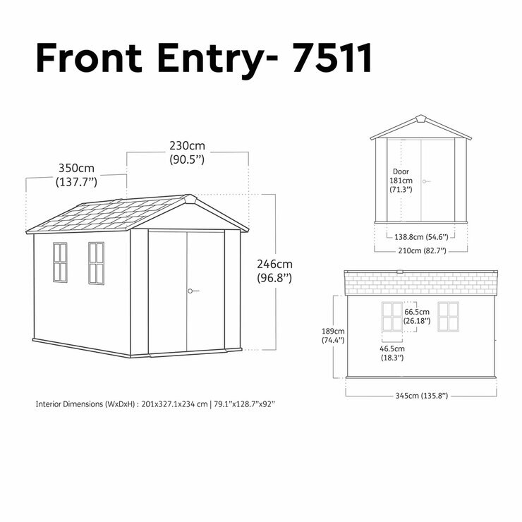 Keter Newton Plus 7ft 6" x 11ft 5" (2.3 x 3.5m) Storage Shed with Front Entry Keter Newton Plus 7ft 6" x 11ft 5" (2.3 x 3.5m) Storage Shed with Front Entry