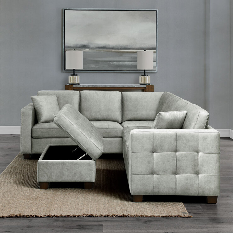 Thomasville Kylie Grey Fabric Sectional Sofa with Storage Ottoman Thomasville Kylie Grey Fabric Sectional Sofa with Storage Ottoman
